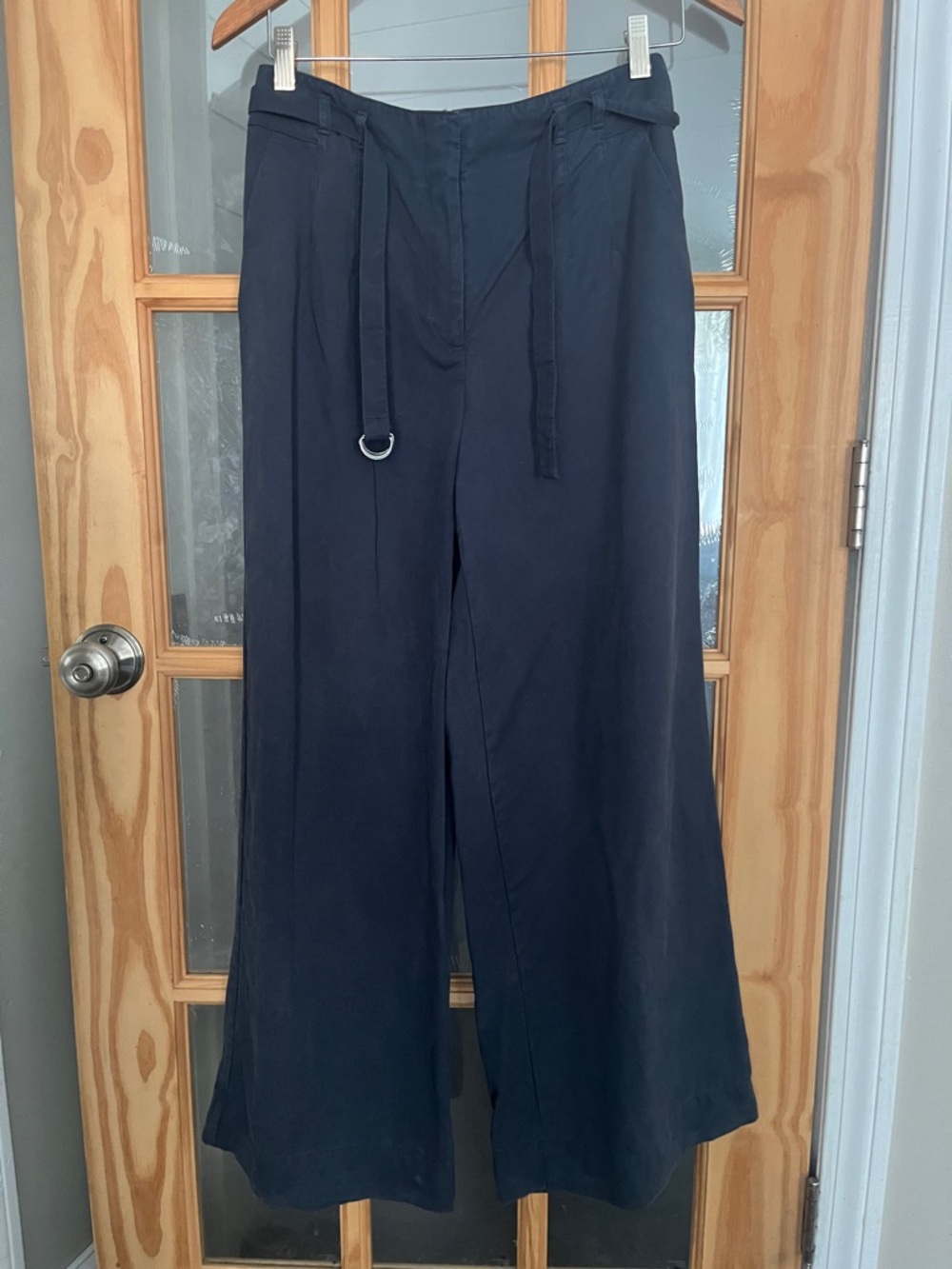 Loft Versa Linen Blend Wide Leg high waisted Pants Sz 4, navy blue